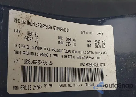 2005 Dodge Stratus Sxt z USA, uszkodzony, nr VIN 1B3EL46R25N702195